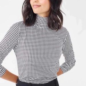 NWT J. Crew Factory Houndstooth Check Tissue Turtleneck Top Size XL Black White